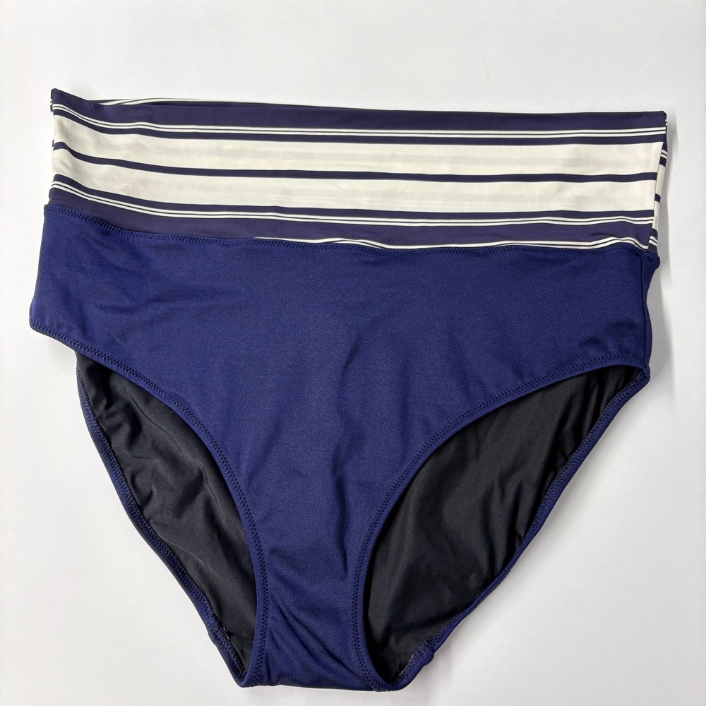 Fantasie Women Bikini Bottom XL Navy Blue Biarritz High Waist FS5736MIH Striped